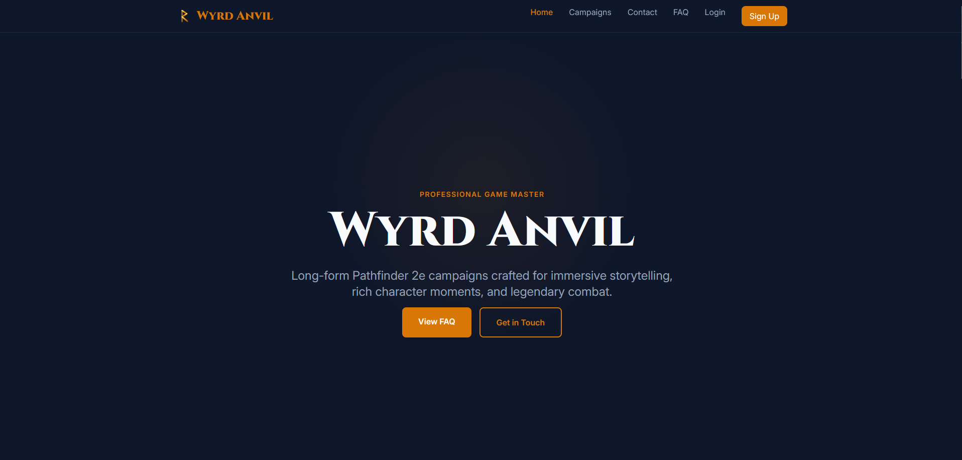 Wyrd Anvil homepage hero